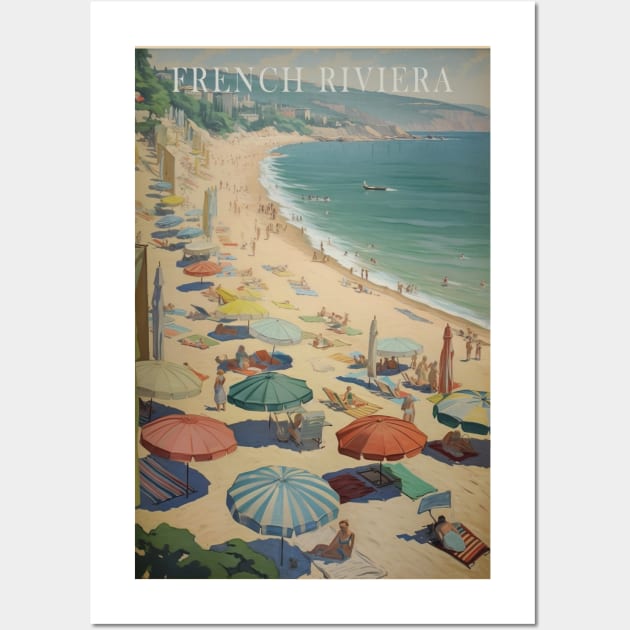 French Riviera, Vintage Travel Poster Wall Art by GreenMary Design